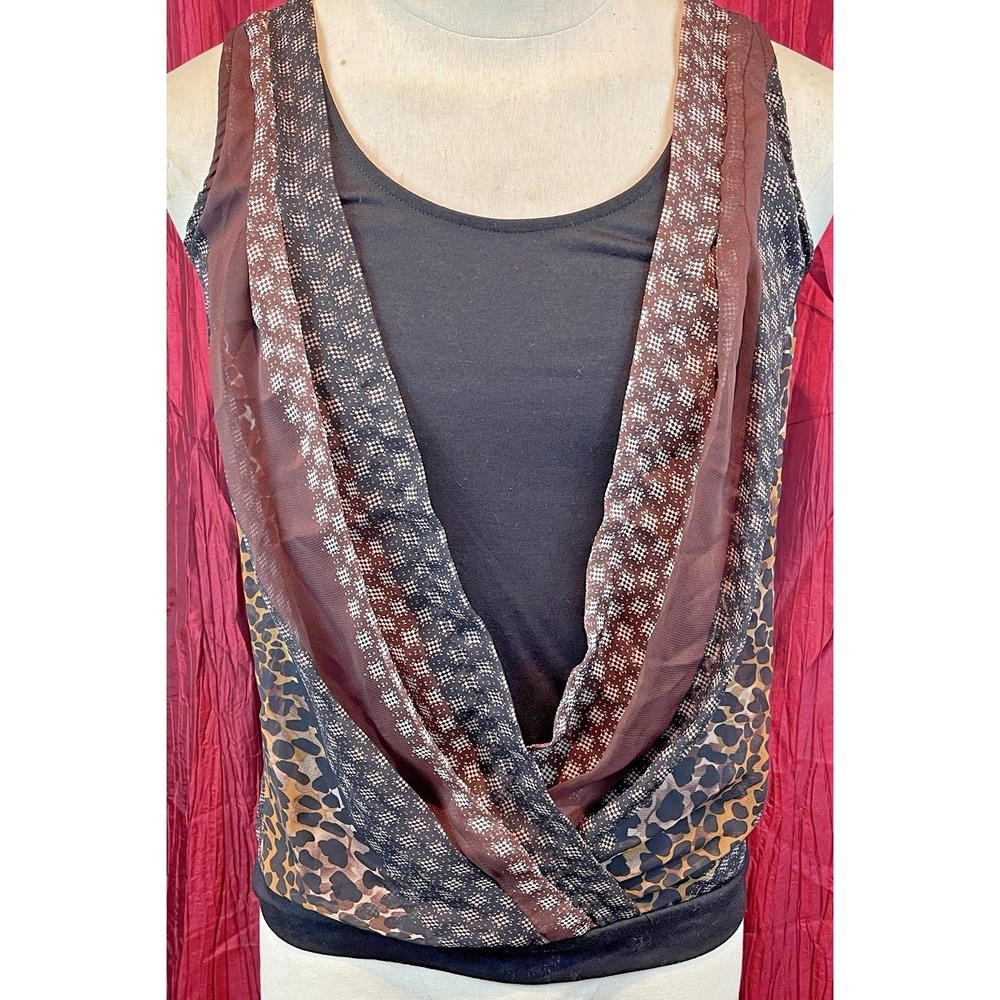 Womens New Directions Animal Print Pullover Sleeveless Vest Style Top sz Med
